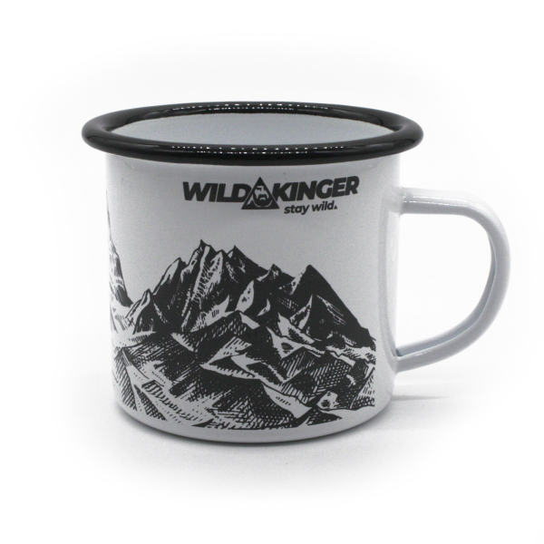 Wildkinger Emaille Tasse Berge Becher Outdoor weiß