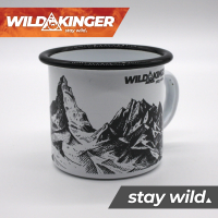 Wildkinger Emaille Tasse Berge Becher Outdoor weiß