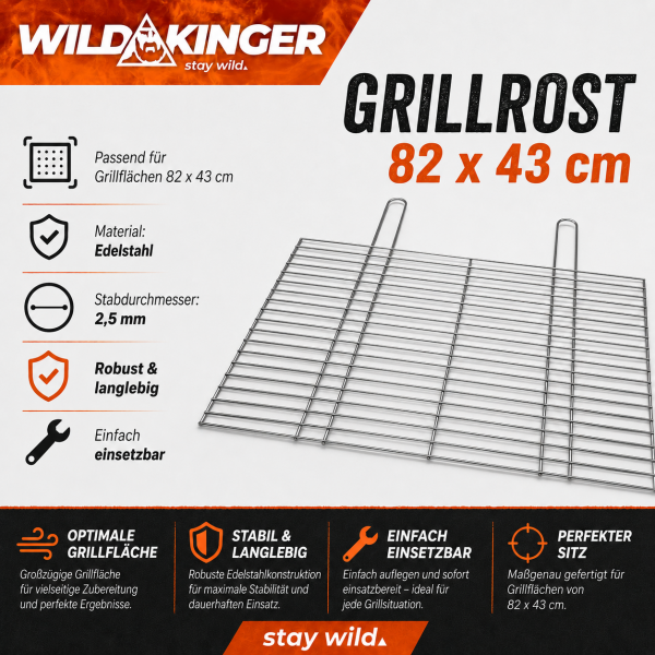 Wildkinger Edelstahl Grillrost 82x43 cm Grillgitter BBQ Rost robust